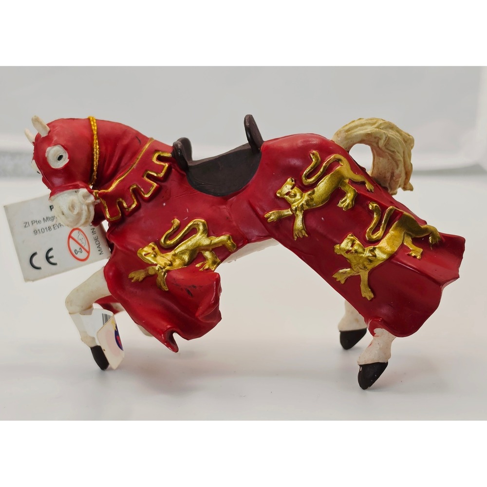 Papo 2001 Medieval Knight Horse Red Gold Lion Caparison Figurine